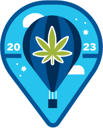 2023 Cannabis Cares patch in blue with hot air ballon icon