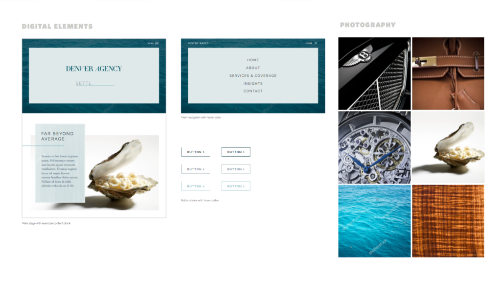 mockup of digital elements for website and photography style