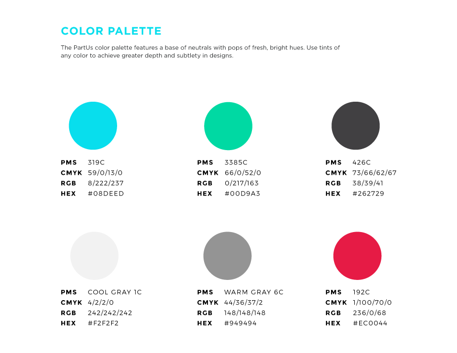 Color Palette with 6 colors with values