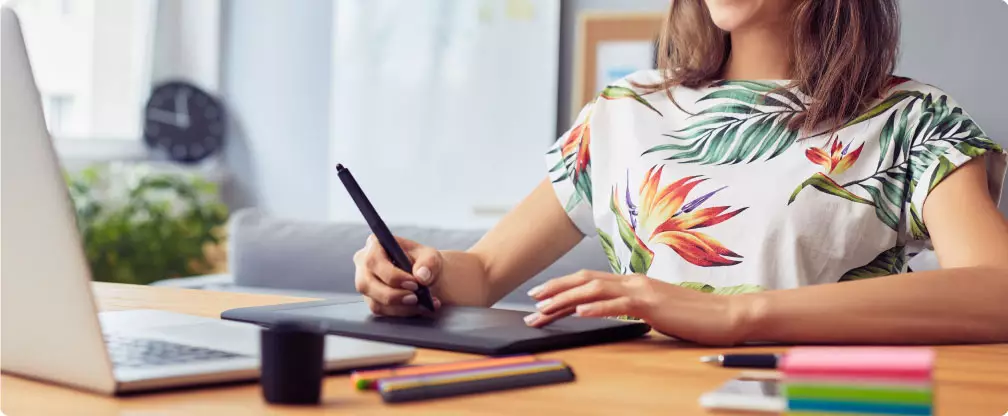 Woman working on a tablet