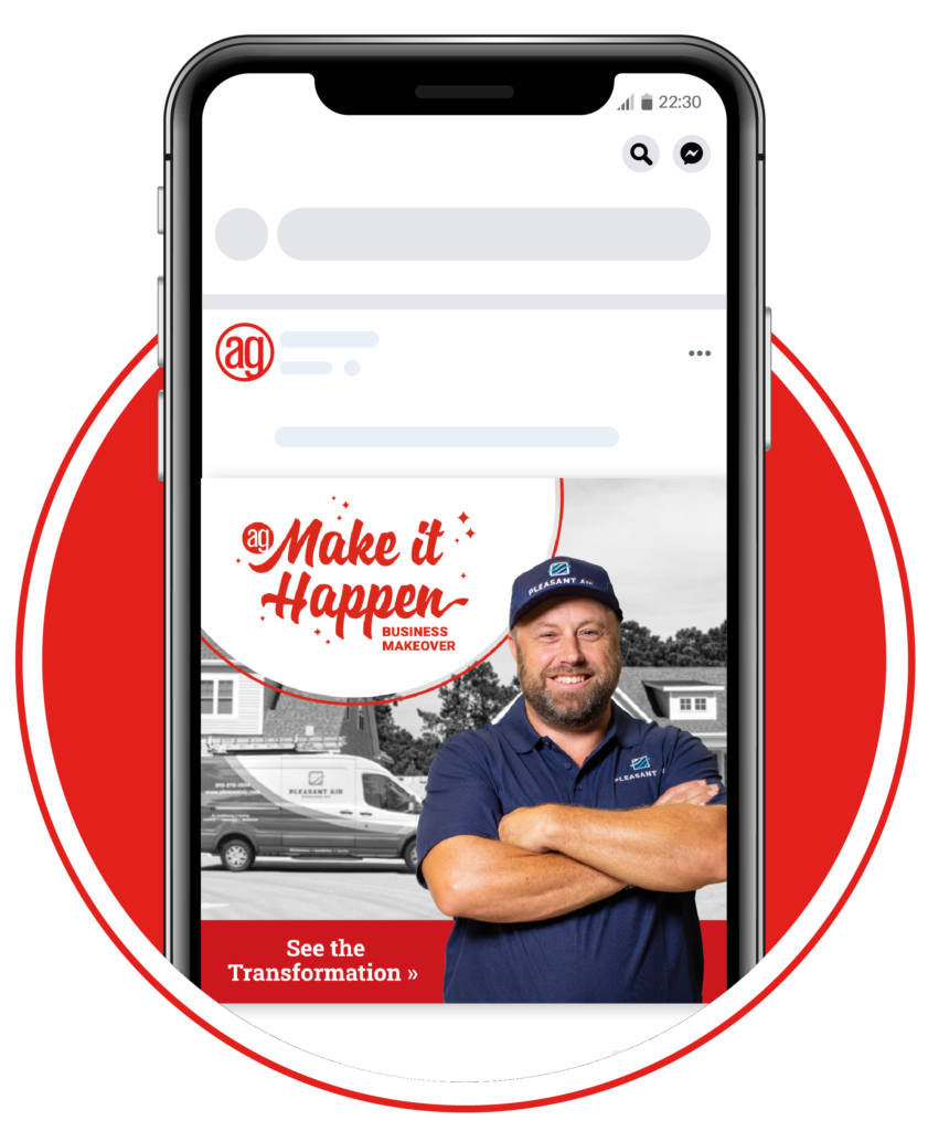 phone mockup with make it happen digital ad