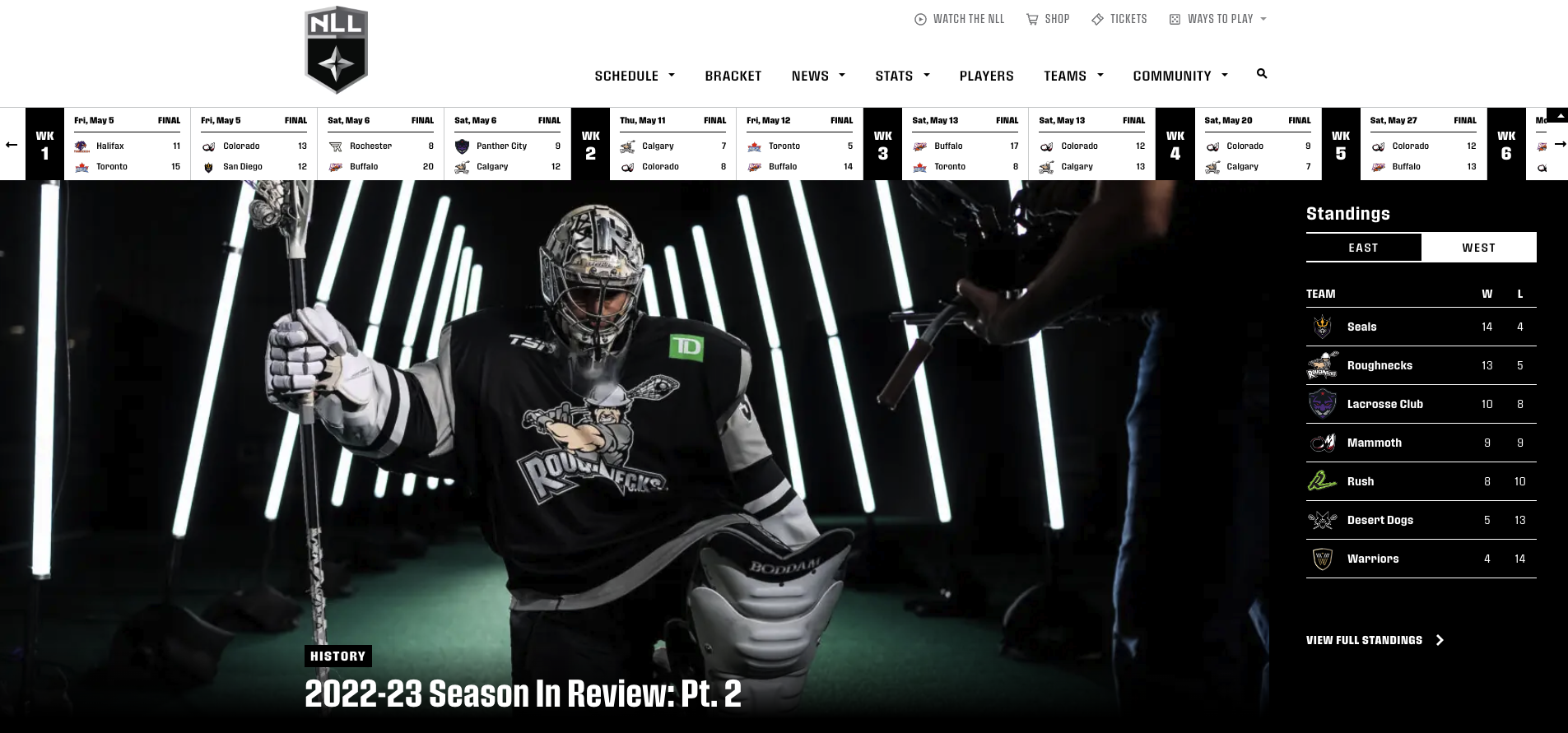 Screenshot of National Lacrosse League Website