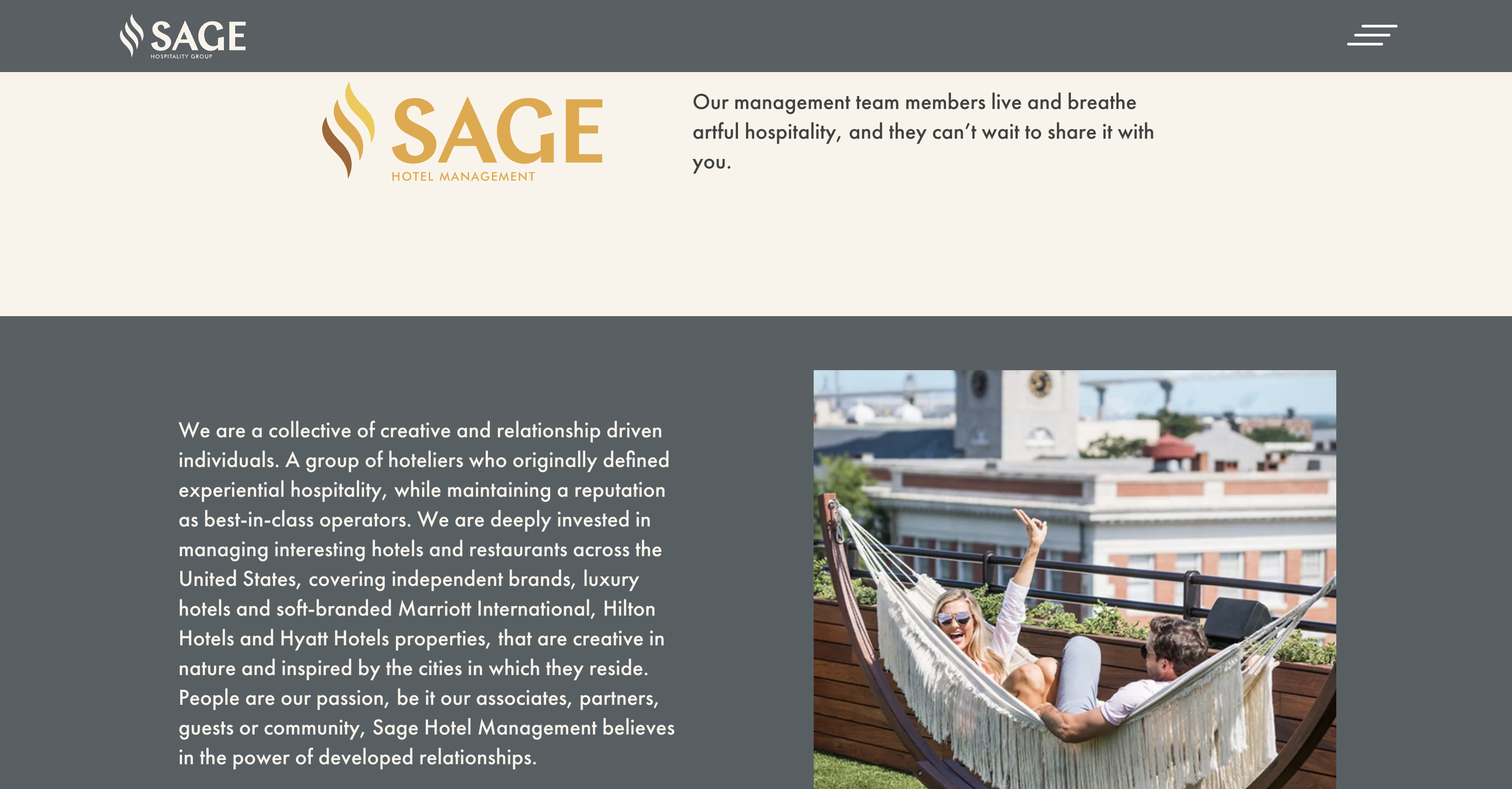 Screenshot of Sage Hospitality website