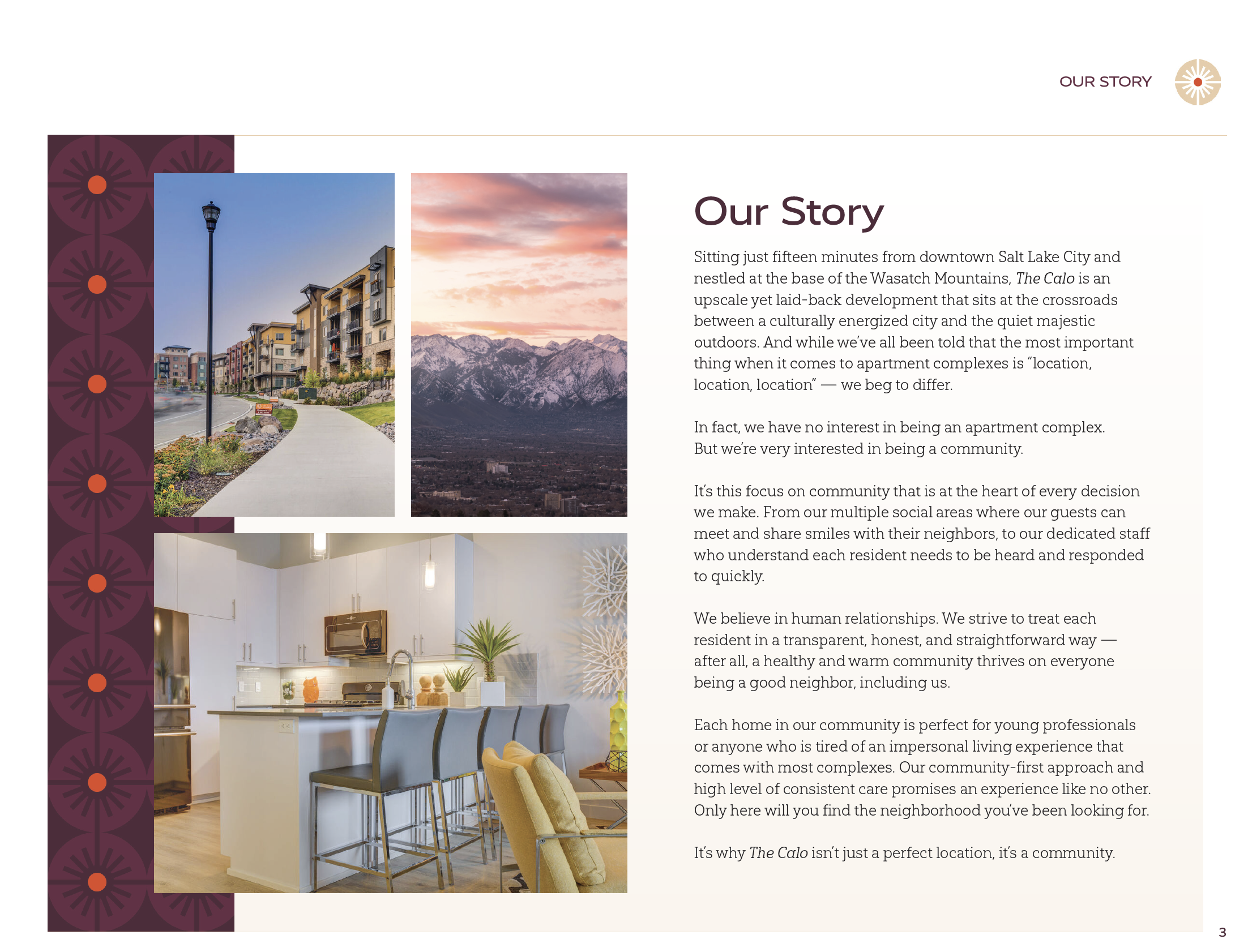 brand messaging story for the calo, an apartment complex