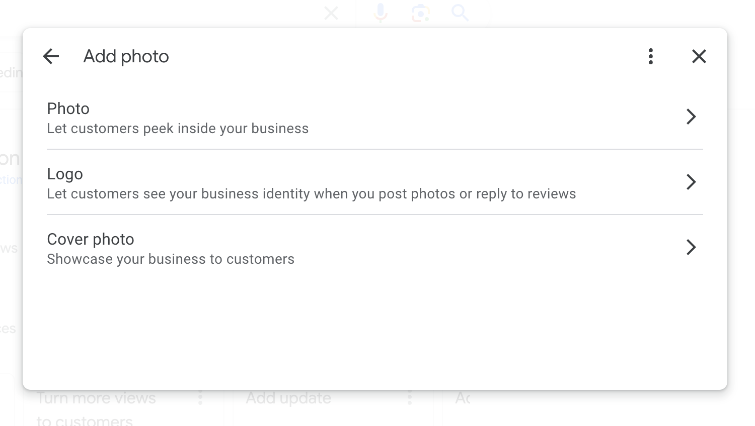 Adding photos panel in Google Business Profile