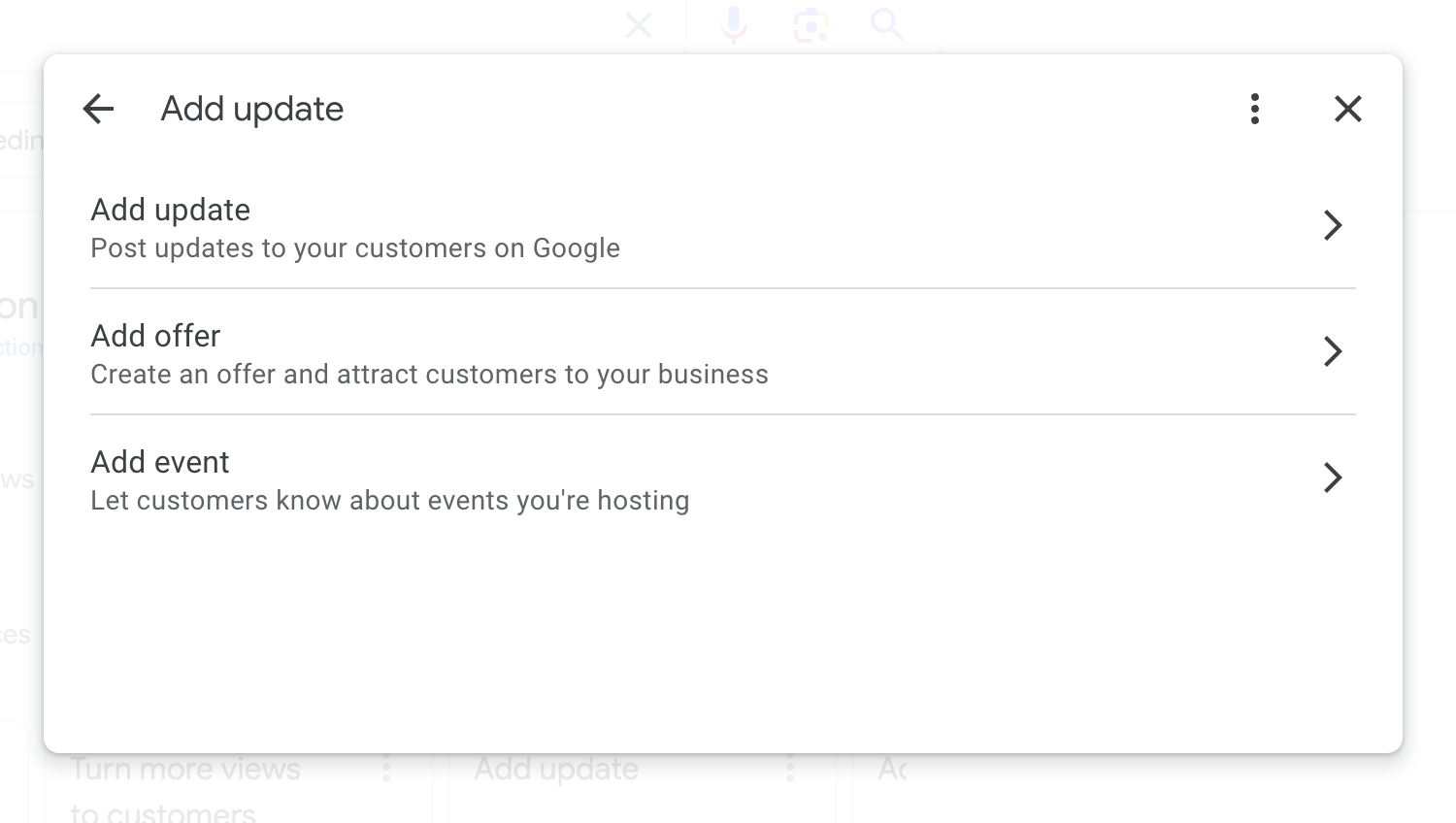 Google Business Profiles dashboard updates panel general