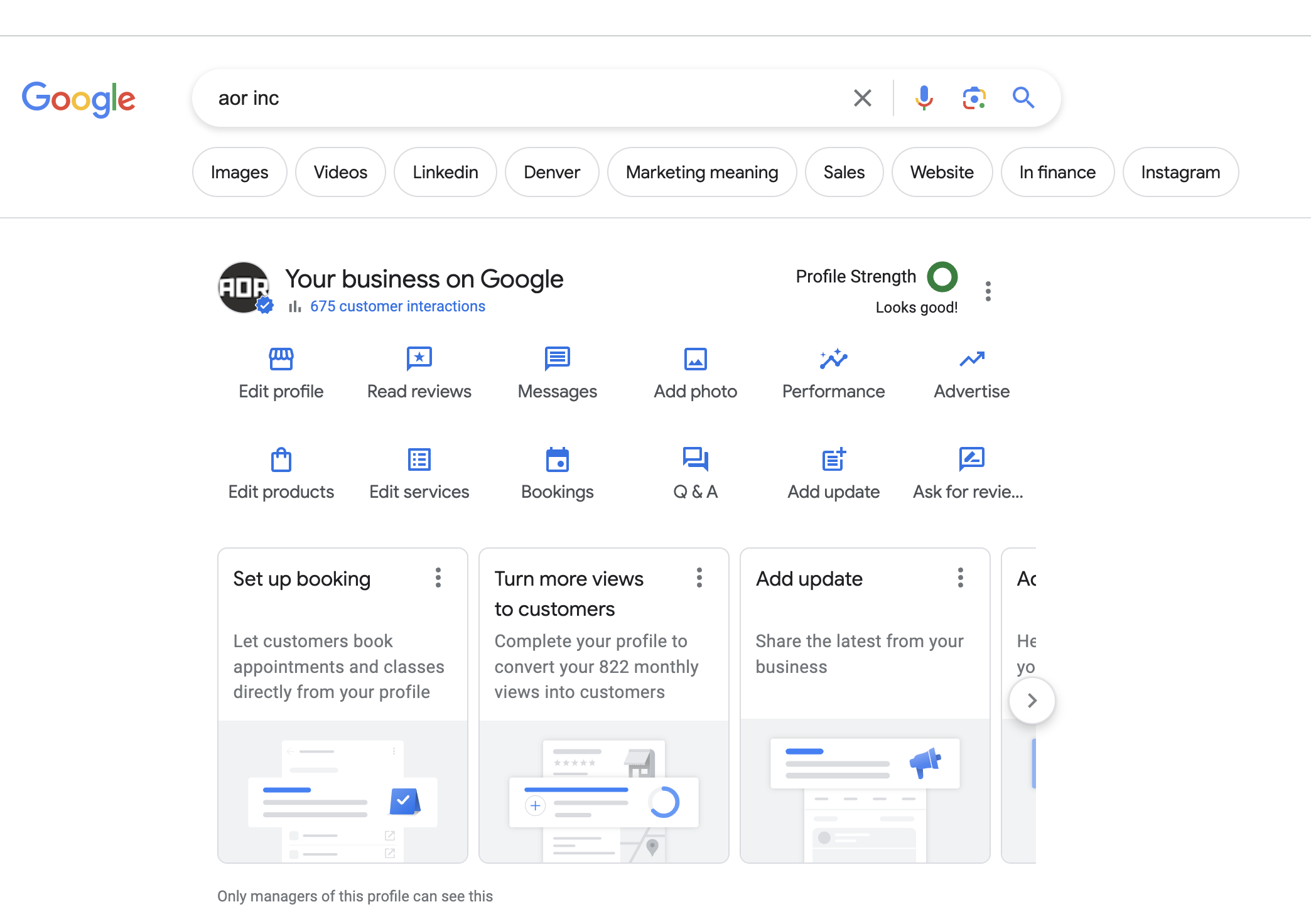 Google Business Profile main dashboard