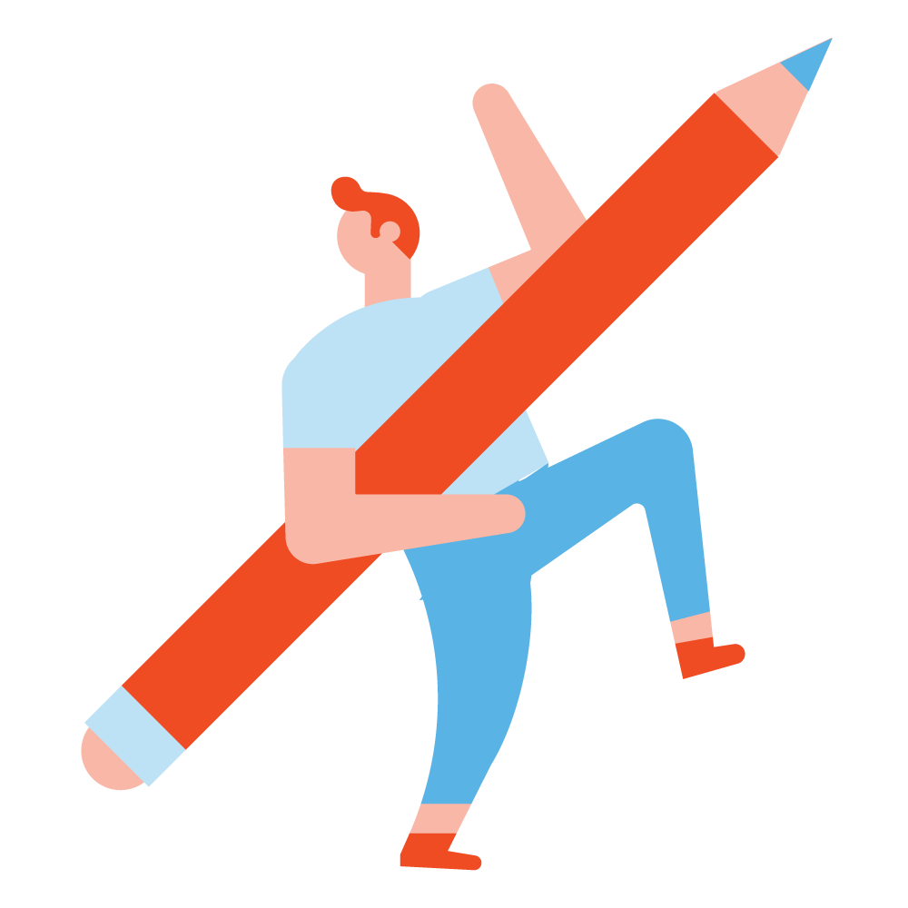 Stylized Illustration of a man holding a giant pencil.