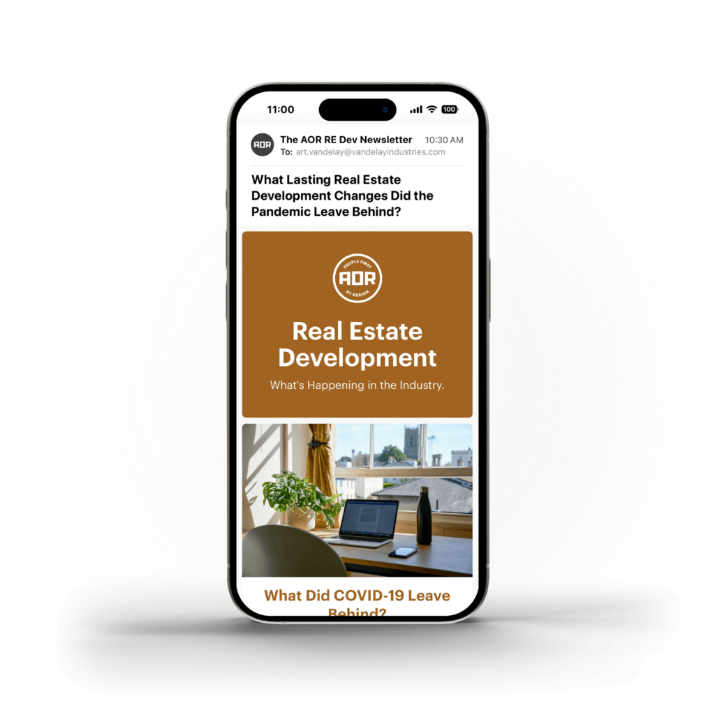 Example newsletter inside of cell phone frame.