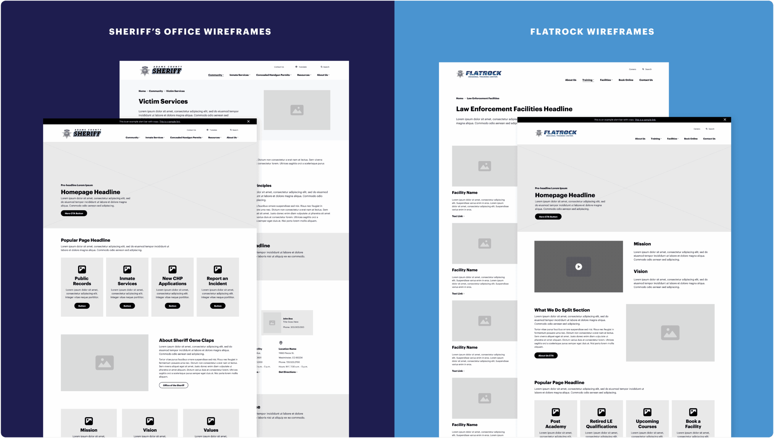 Wireframes for both new sites